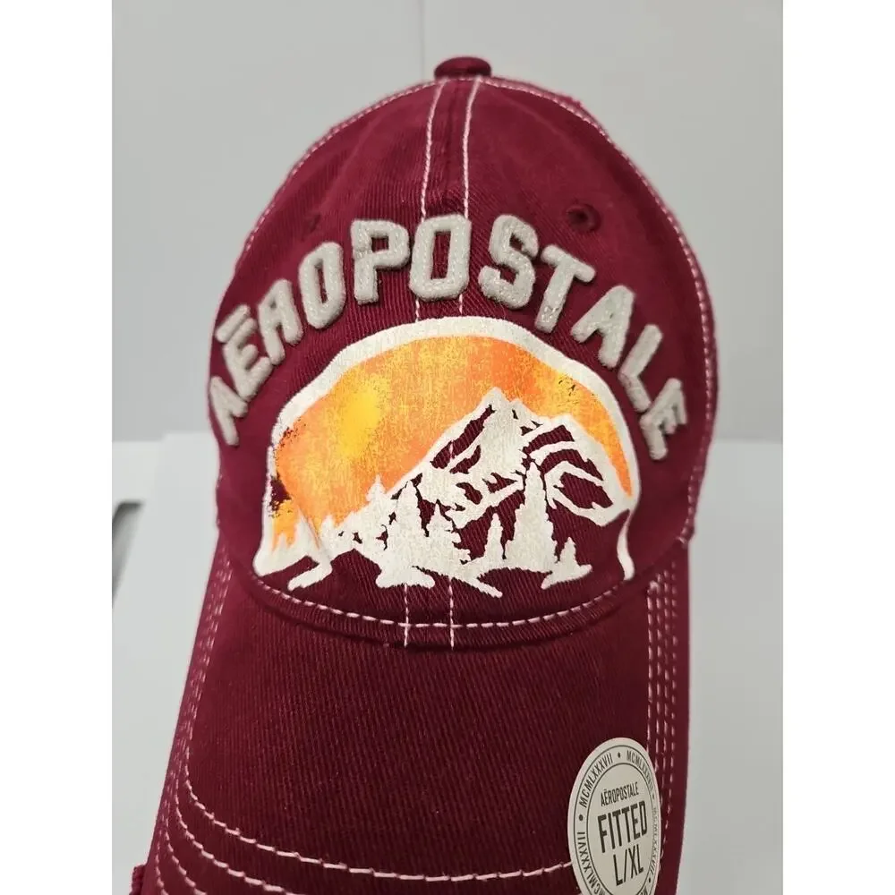 Aeropostale Distressed Hat Sz L/XL Baseball Ball Cap burgundy Gorpcore